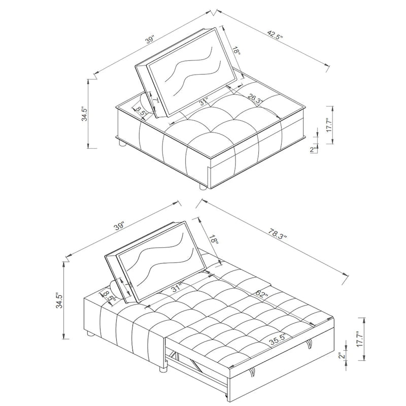 Canapé-lit gigogne en simili-cuir 99 cm avec dossier réglable