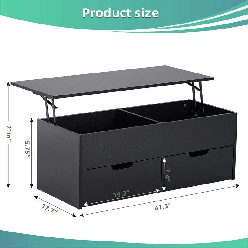 Table basse relevable avec compartiment de rangement caché et 2 tiroirs