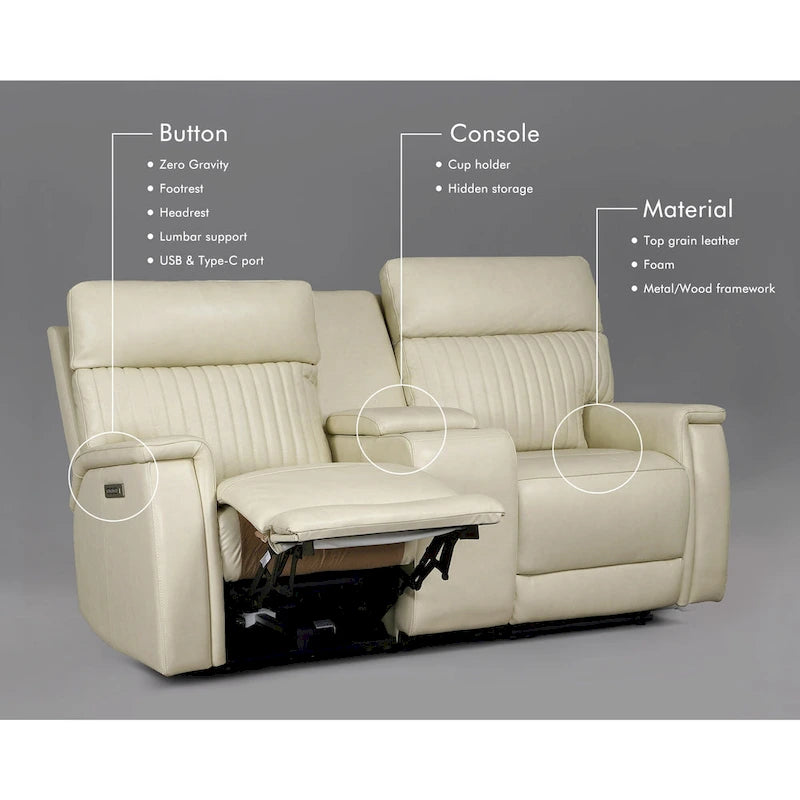 73 Leather Zero Gravity Power Reclining Loveseat with Power Headrest and Power Lumbar,USB&USB-C Port