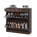 Meuble à chaussures miroir avec 2 tiroirs basculants et porte coulissante style grange, organisateur de chaussures autoportant avec tiroir et étagères