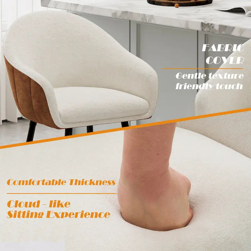 26.5" Modern Upholstered Counter Stools with Metal Legs, Set of 2 - Beige & Brown