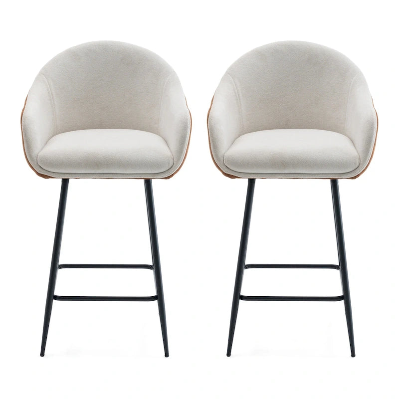 26.5" Modern Upholstered Counter Stools with Metal Legs, Set of 2 - Beige & Brown