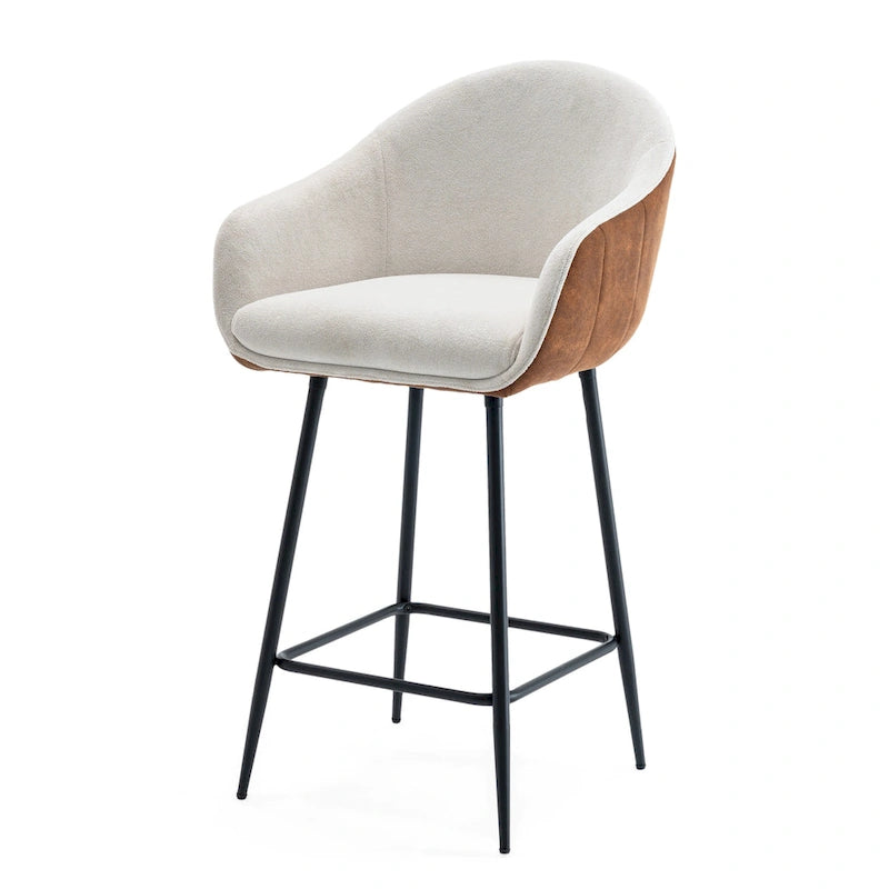 26.5" Modern Upholstered Counter Stools with Metal Legs, Set of 2 - Beige & Brown