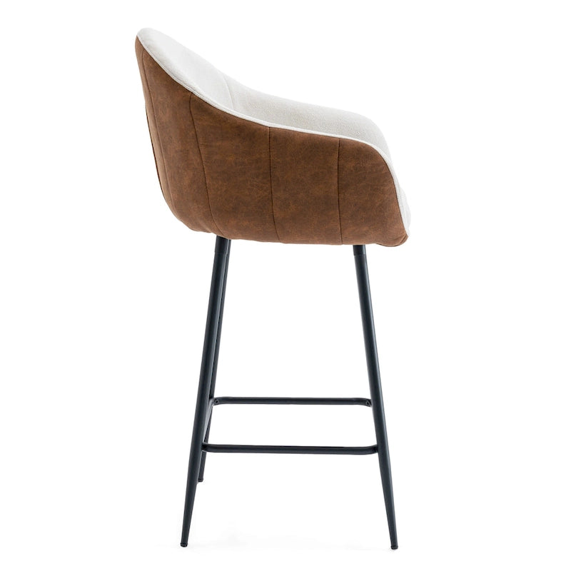 26.5" Modern Upholstered Counter Stools with Metal Legs, Set of 2 - Beige & Brown