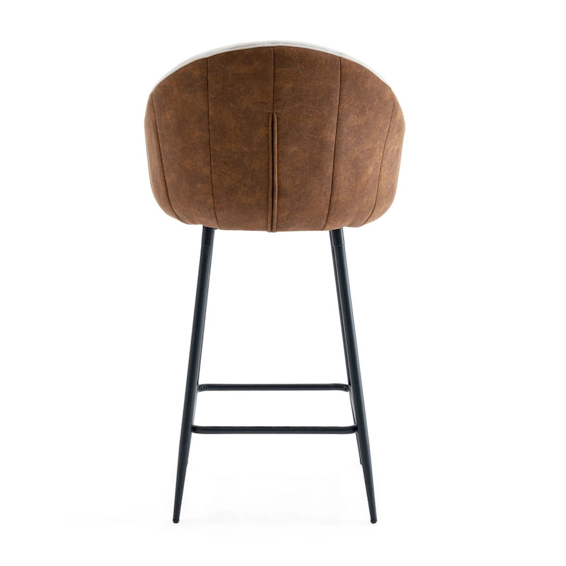 26.5" Modern Upholstered Counter Stools with Metal Legs, Set of 2 - Beige & Brown