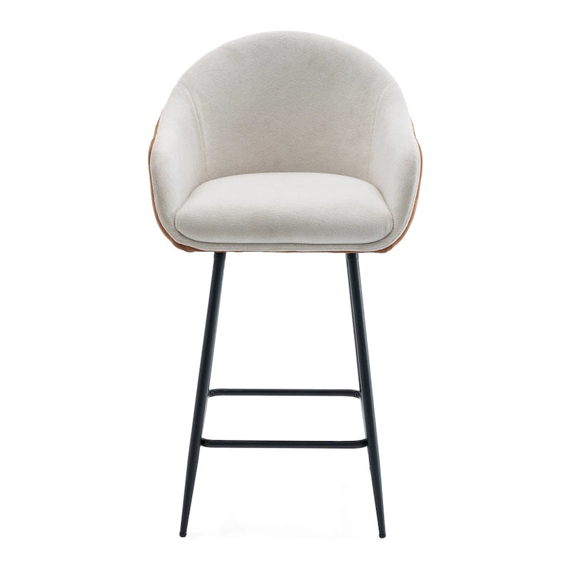 26.5" Modern Upholstered Counter Stools with Metal Legs, Set of 2 - Beige & Brown