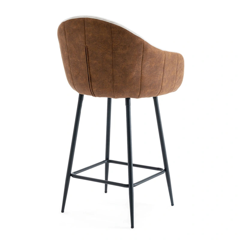 26.5" Modern Upholstered Counter Stools with Metal Legs, Set of 2 - Beige & Brown