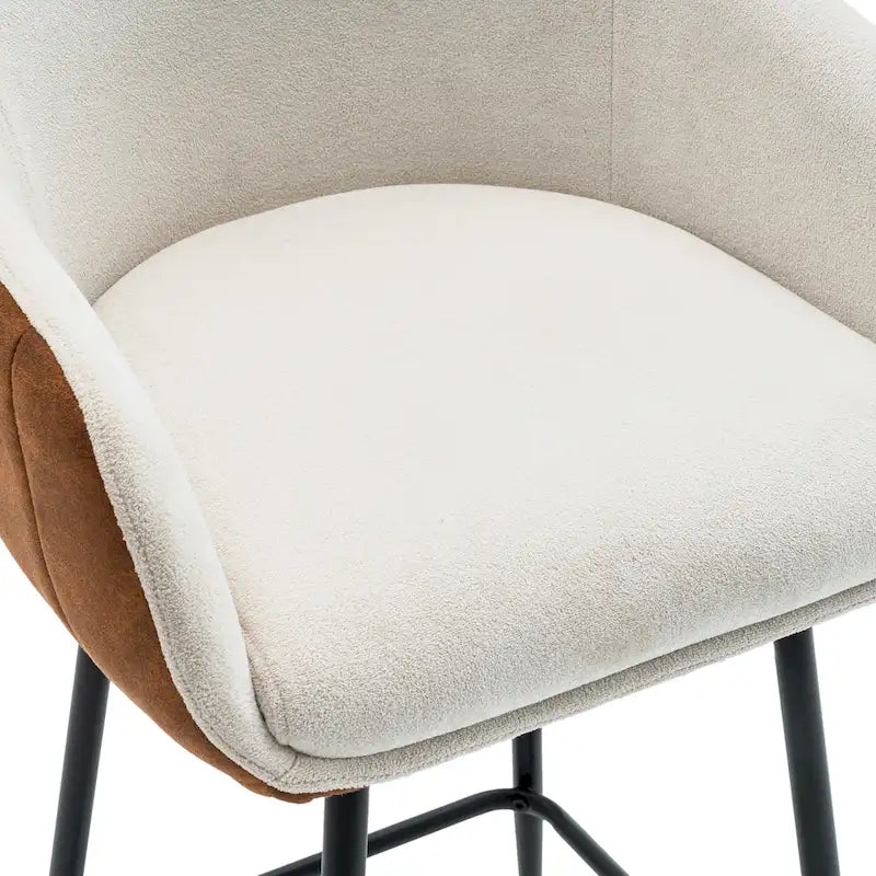 26.5" Modern Upholstered Counter Stools with Metal Legs, Set of 2 - Beige & Brown