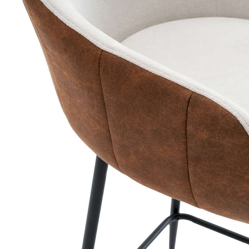 26.5" Modern Upholstered Counter Stools with Metal Legs, Set of 2 - Beige & Brown