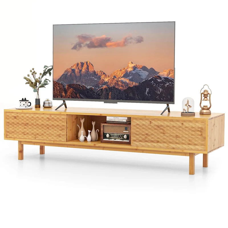 63" Bamboo TV Stand with 3 Storage Cubes & Sliding Doors