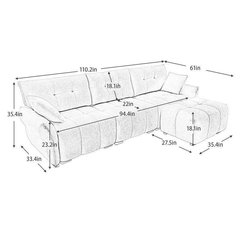 110.2 Three Seater Upholstered Sofa, 1 Ottoman