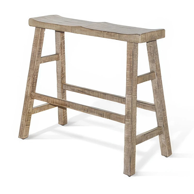 Bar Height Bench, 33" Rustic Light Brown Mahogany Wood Frame