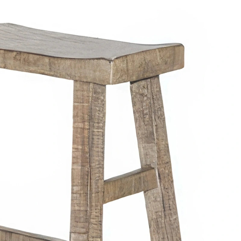 Bar Height Bench, 33" Rustic Light Brown Mahogany Wood Frame