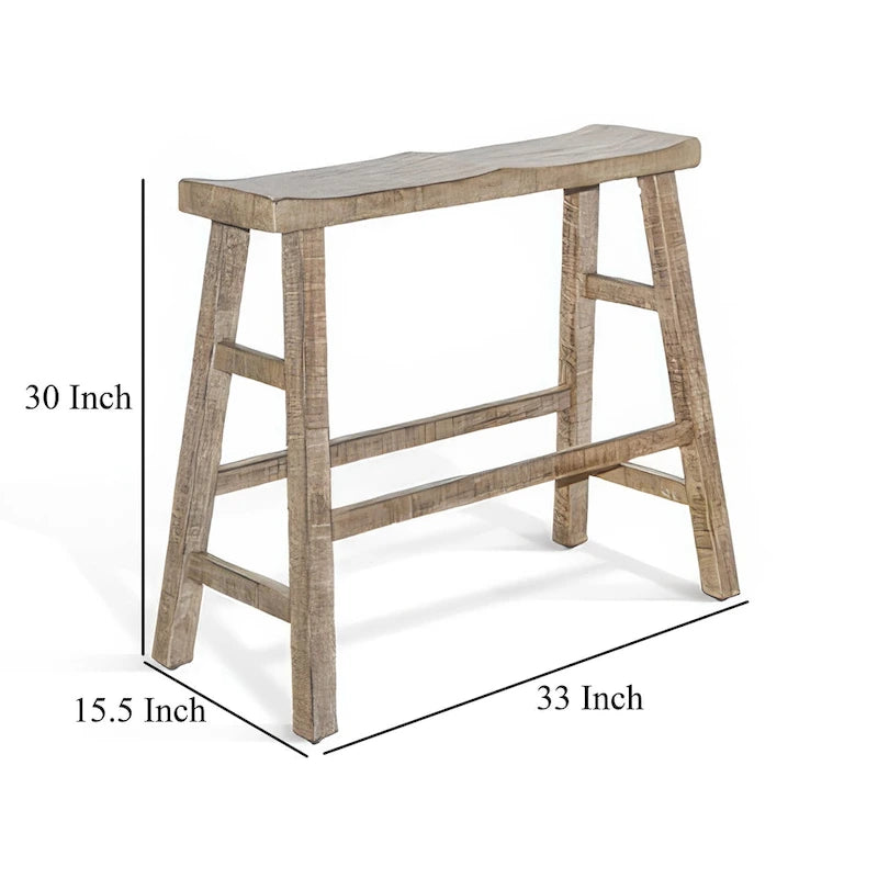 Banc hauteur bar, 33" cadre en bois d'acajou rustique brun clair
