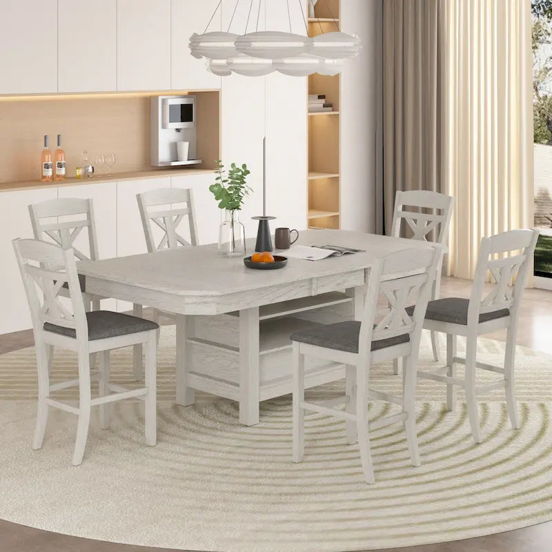 Table de salle à manger extensible en bois massif avec étagère de rangement à 3 niveaux, 6 à 8 places