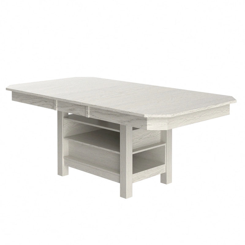 Table de salle à manger extensible en bois massif avec étagère de rangement à 3 niveaux, 6 à 8 places