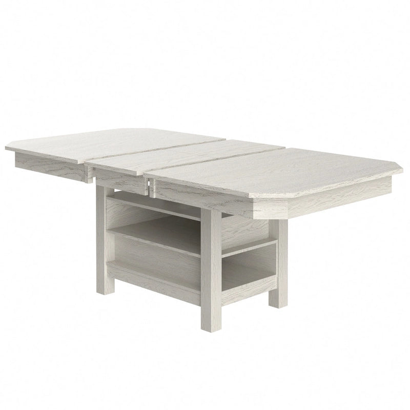 Table de salle à manger extensible en bois massif avec étagère de rangement à 3 niveaux, 6 à 8 places