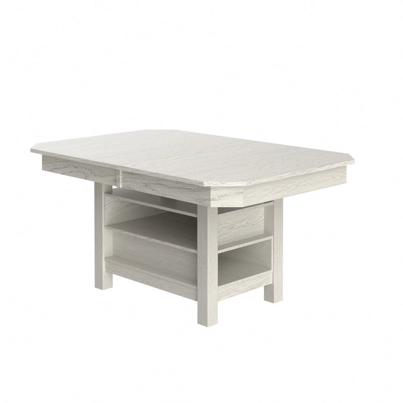 Table de salle à manger extensible en bois massif avec étagère de rangement à 3 niveaux, 6 à 8 places
