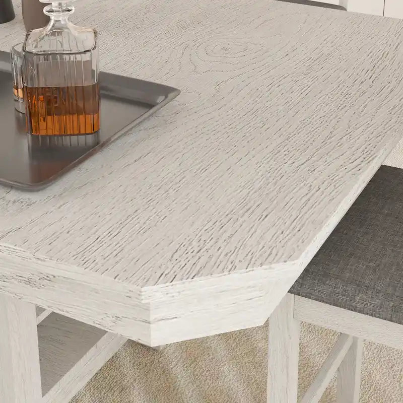 Table de salle à manger extensible en bois massif avec étagère de rangement à 3 niveaux, 6 à 8 places