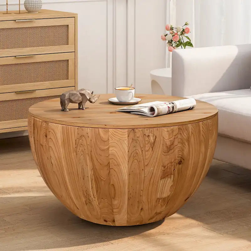 Vintage Style Bucket Shaped Coffee Table with Storage and Reasonable Load-bearing Capacity