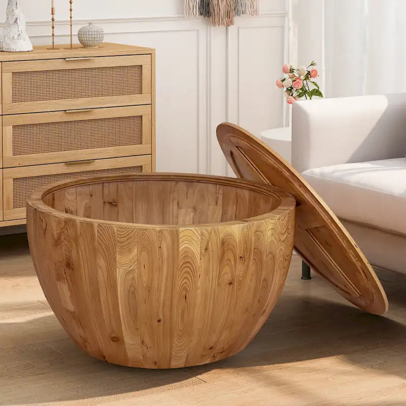 Vintage Style Bucket Shaped Coffee Table with Storage and Reasonable Load-bearing Capacity