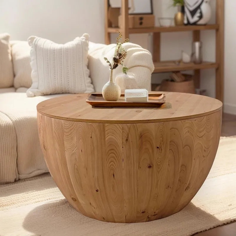 Vintage Style Bucket Shaped Coffee Table with Storage and Reasonable Load-bearing Capacity