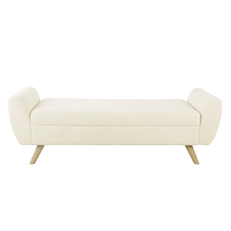 Banc de rangement ottoman avec accoudoirs, Sherpa crème, 152 cm