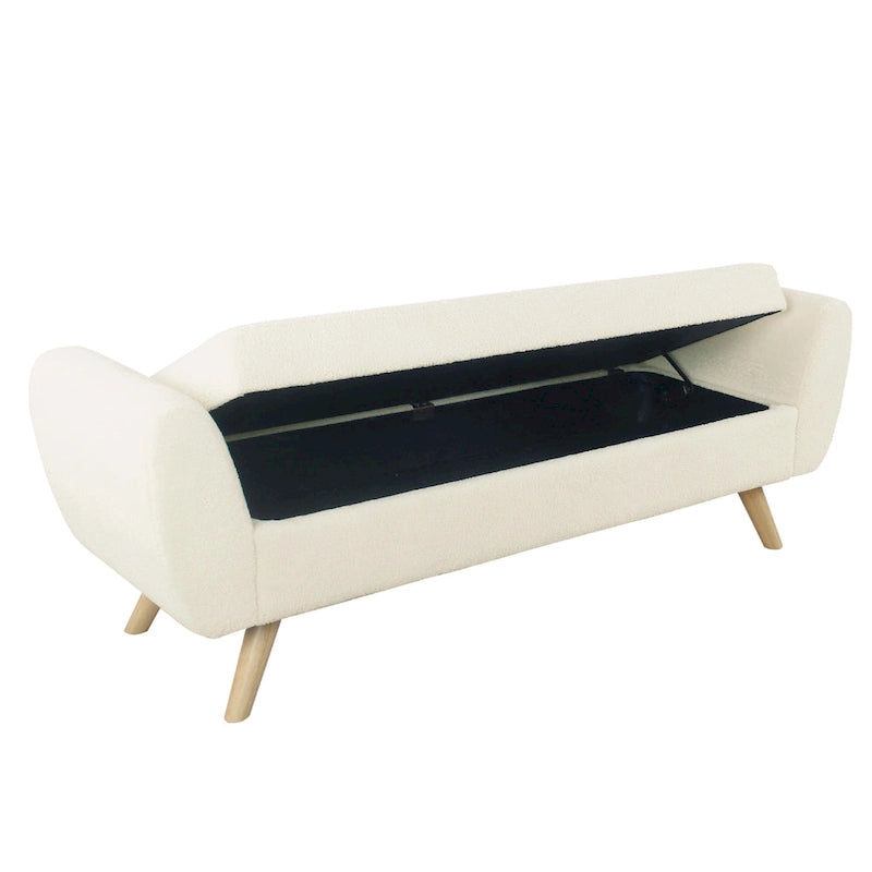 Banc de rangement ottoman avec accoudoirs, Sherpa crème, 152 cm
