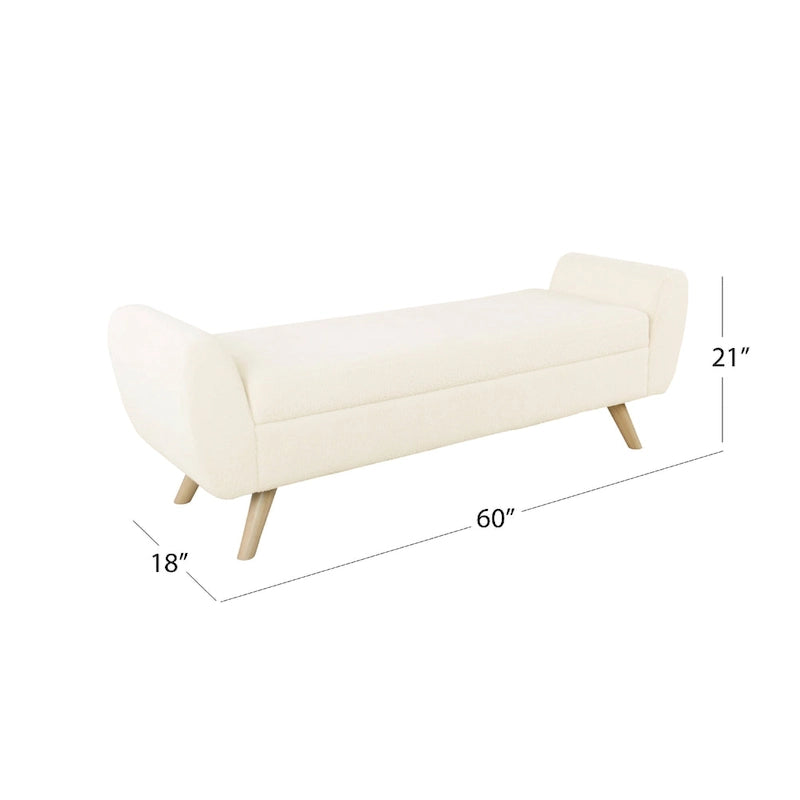 Banc de rangement ottoman avec accoudoirs, Sherpa crème, 152 cm