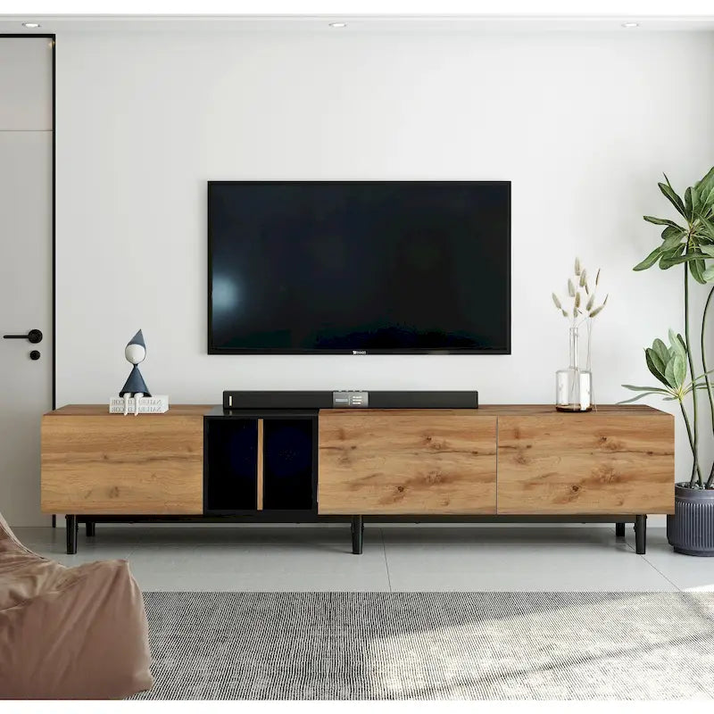 76" TV Stand with Drop-Down Doors & Storage for TVs Up to 80"