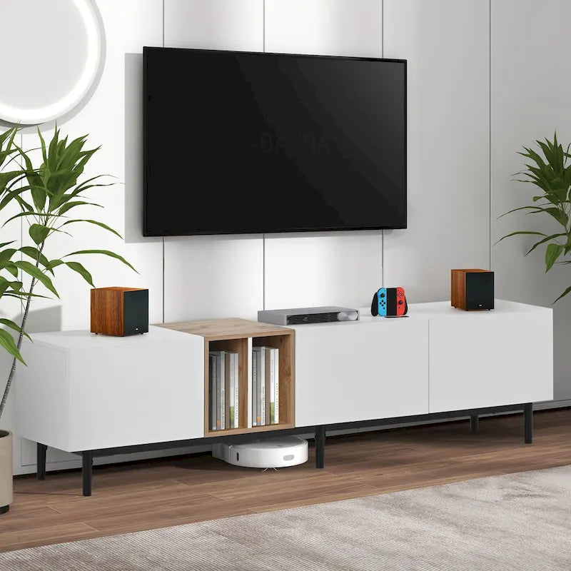 76" TV Stand with Drop-Down Doors & Storage for TVs Up to 80"