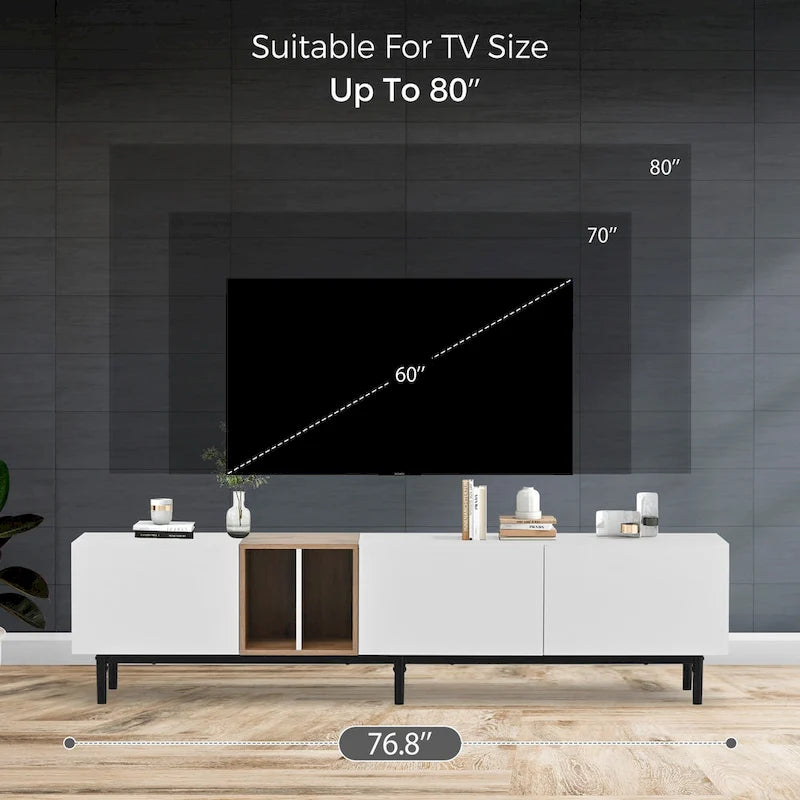 76" TV Stand with Drop-Down Doors & Storage for TVs Up to 80"
