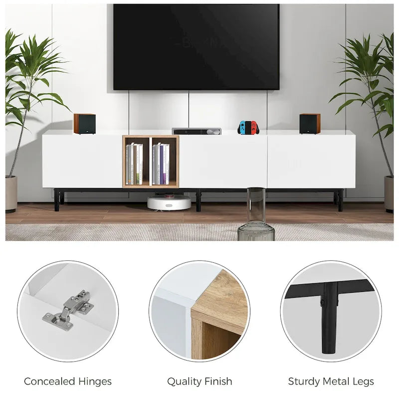 76" TV Stand with Drop-Down Doors & Storage for TVs Up to 80"
