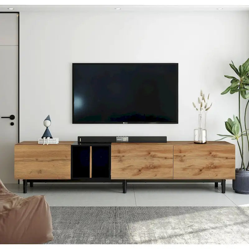 Meuble TV de 193 cm avec portes abattantes et rangement pour téléviseurs jusqu'à 203 cm