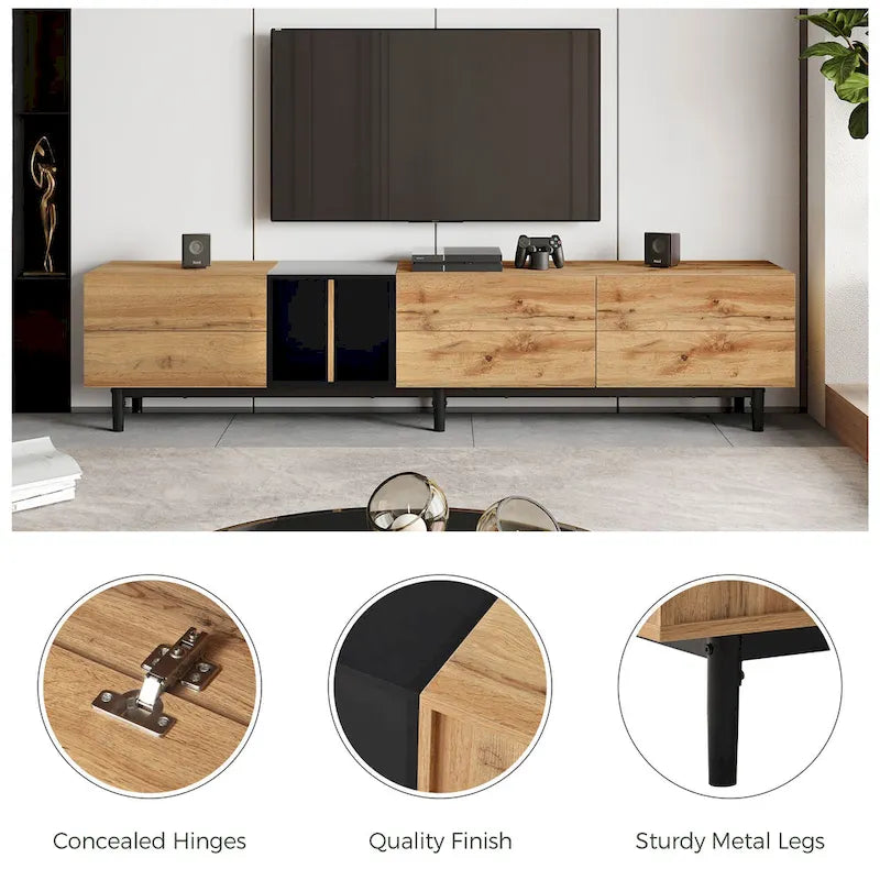 Meuble TV de 193 cm avec portes abattantes et rangement pour téléviseurs jusqu'à 203 cm