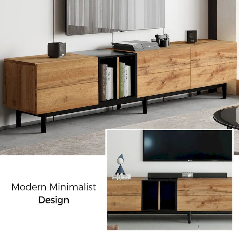 Meuble TV de 193 cm avec portes abattantes et rangement pour téléviseurs jusqu'à 203 cm