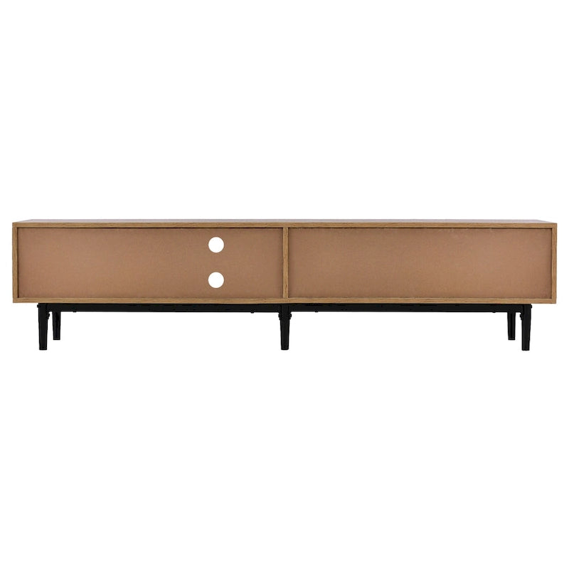 Meuble TV 70" en bois avec lumières LED, placards et étagères ouvertes