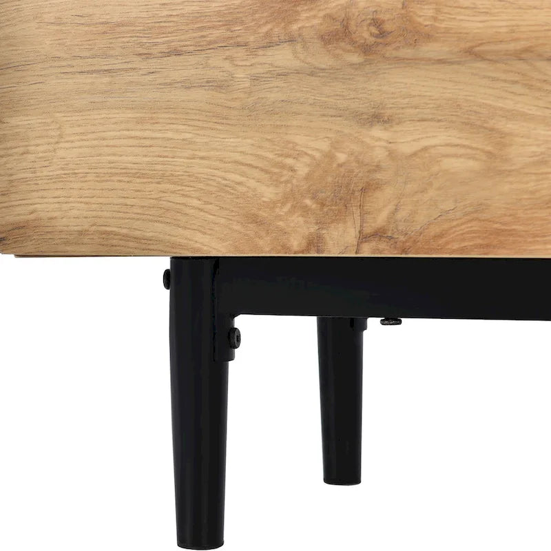 Meuble TV 70" en bois avec lumières LED, placards et étagères ouvertes
