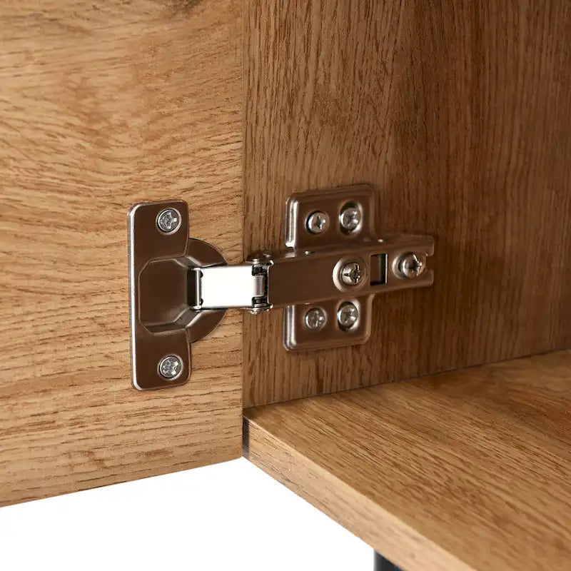 Meuble TV 70" en bois avec lumières LED, placards et étagères ouvertes