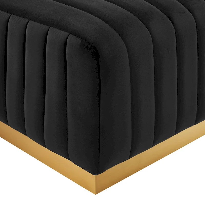 Ottoman capitonné en velours de performance