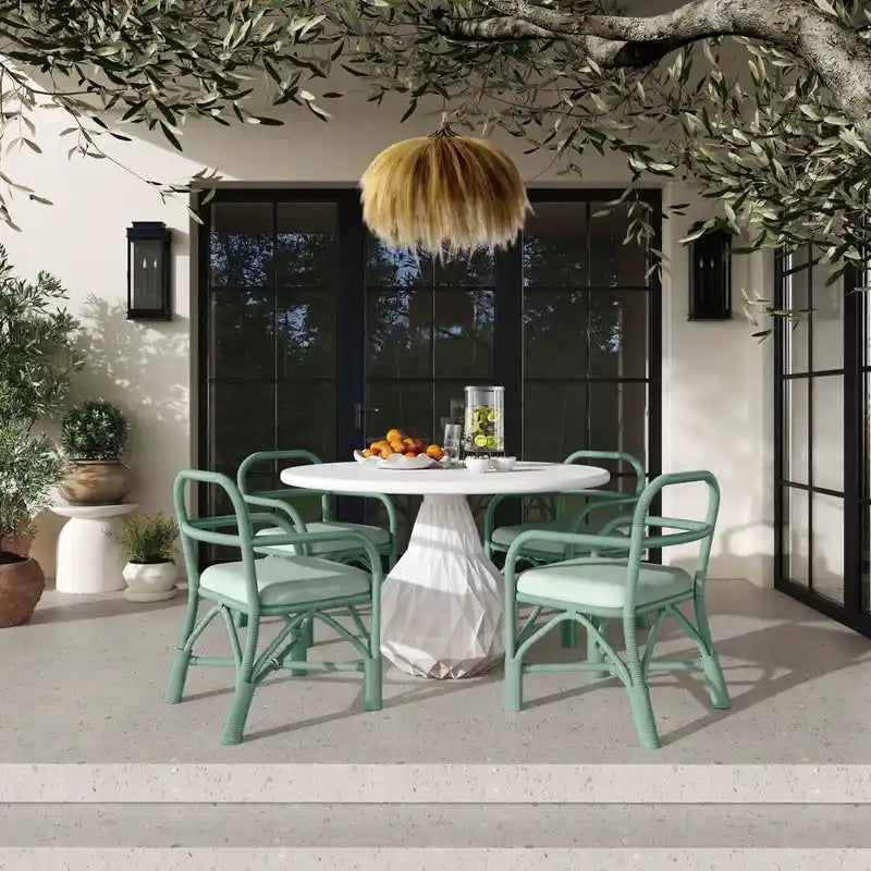 Chaise de salle à manger en rotin avec coussin en tissu