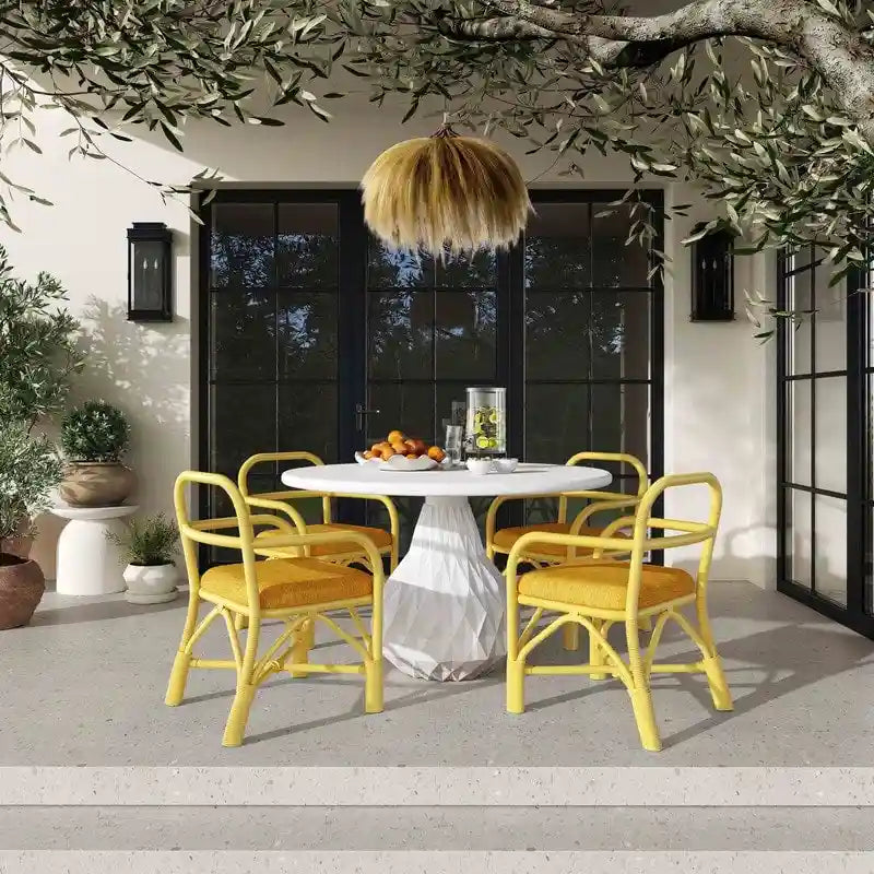 Chaise de salle à manger en rotin avec coussin en tissu