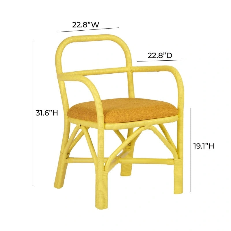 Chaise de salle à manger en rotin avec coussin en tissu