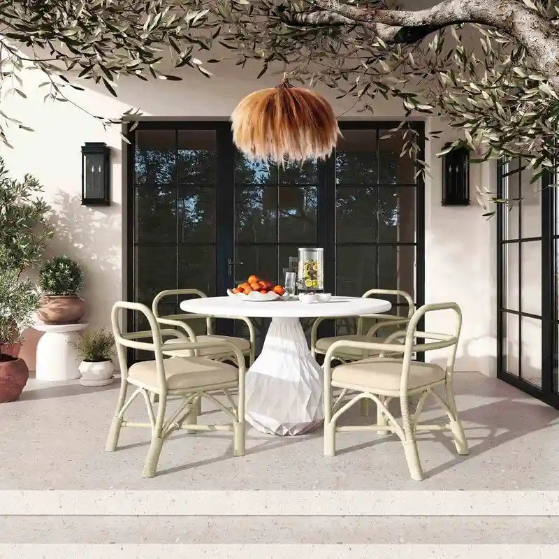 Chaise de salle à manger en rotin avec coussin en tissu