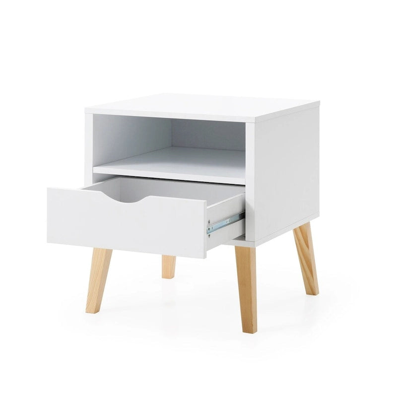 Table de chevet Mid-Century Moderne Table d'appoint en bois blanc