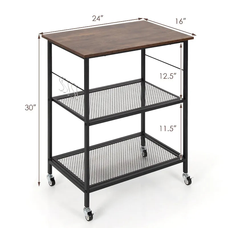 Chariot de service à 3 niveaux pour micro-ondes de cuisine avec roulettes