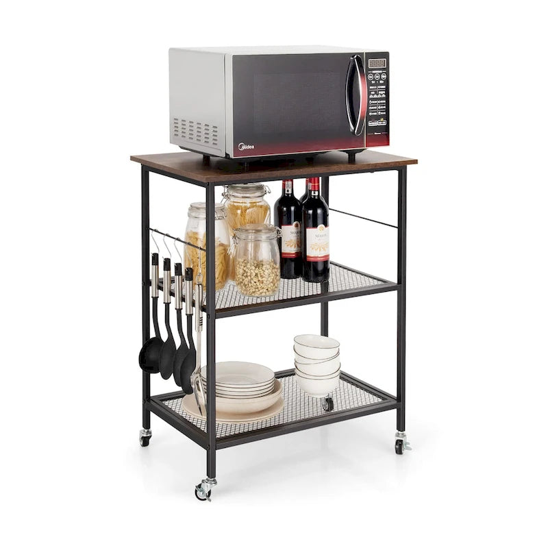 Chariot de service à 3 niveaux pour micro-ondes de cuisine avec roulettes