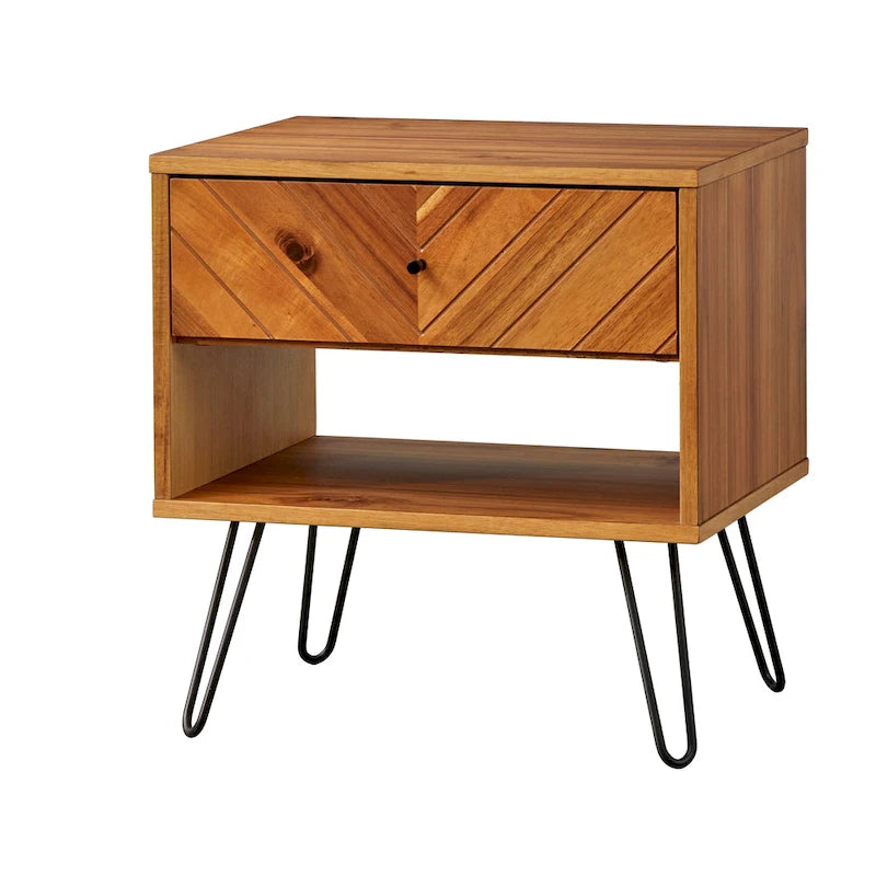 1-Drawer End Table with Chevron Pattern and Lower Shelf