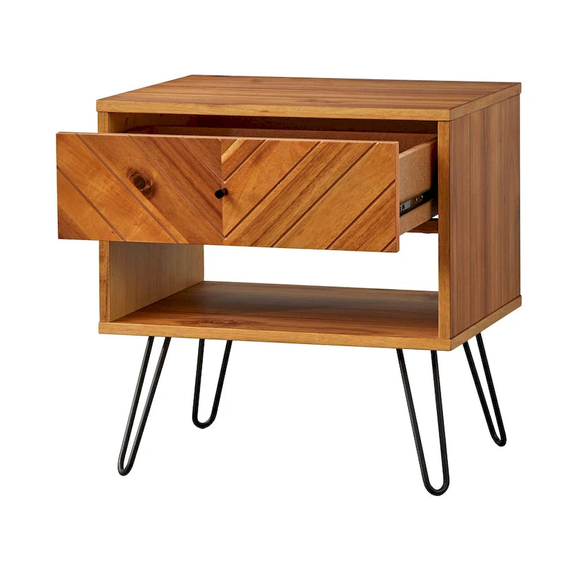 1-Drawer End Table with Chevron Pattern and Lower Shelf