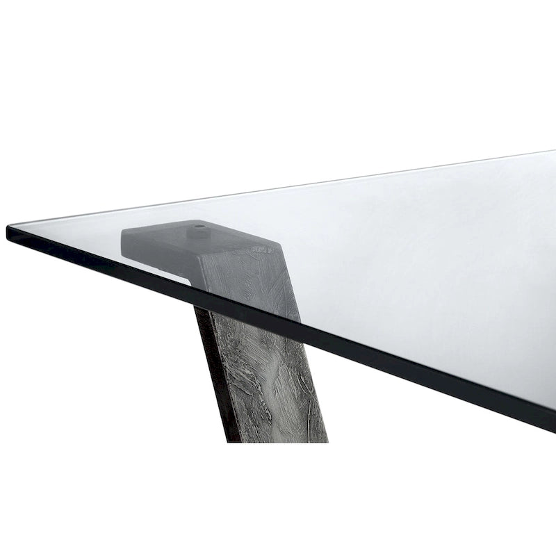 Table basse rectangulaire en bois recyclé industriel et verre